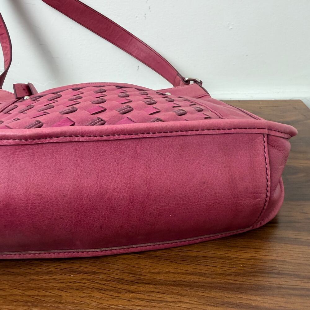 B Makowsky Pink Leather Shoulder Bag Woven Front Hobo Purse Zip Y2K - Picture 5 of 7